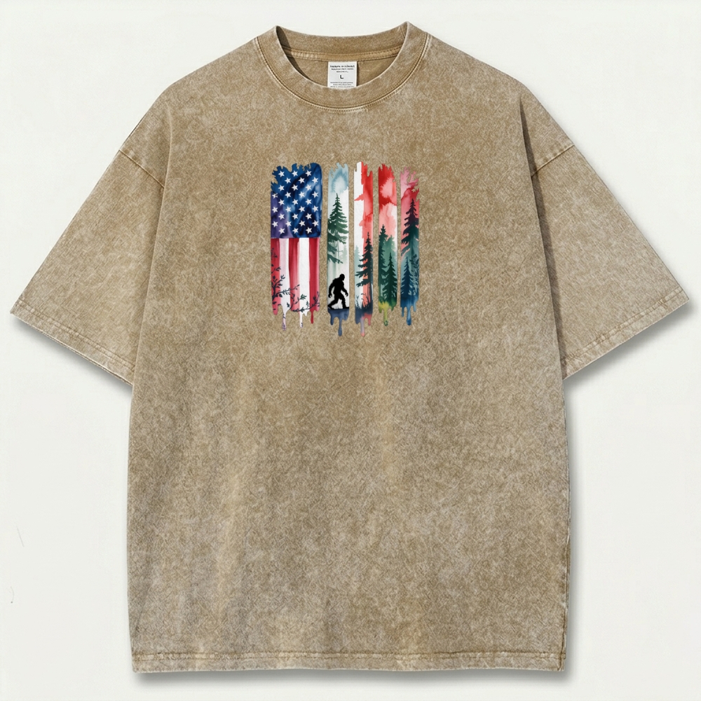 American Flag Bigfoot Vintage Organic Cotton Trail Tee-HikeVista