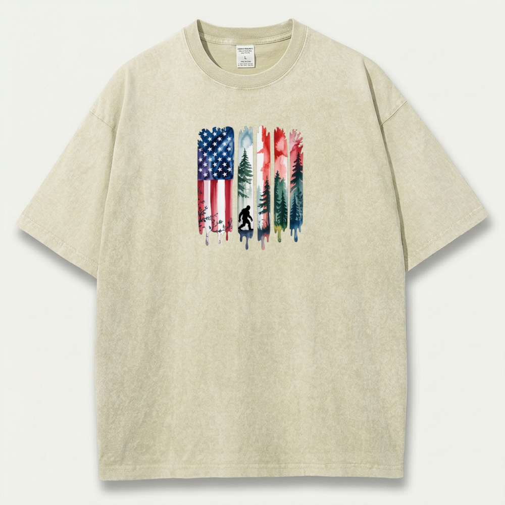 American Flag Bigfoot Vintage Organic Cotton Trail Tee-HikeVista