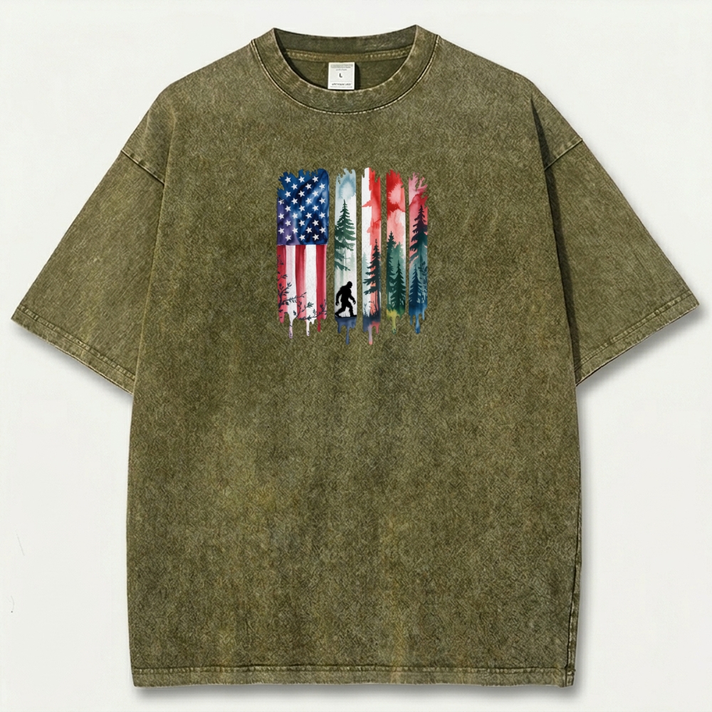 American Flag Bigfoot Vintage Organic Cotton Trail Tee-HikeVista