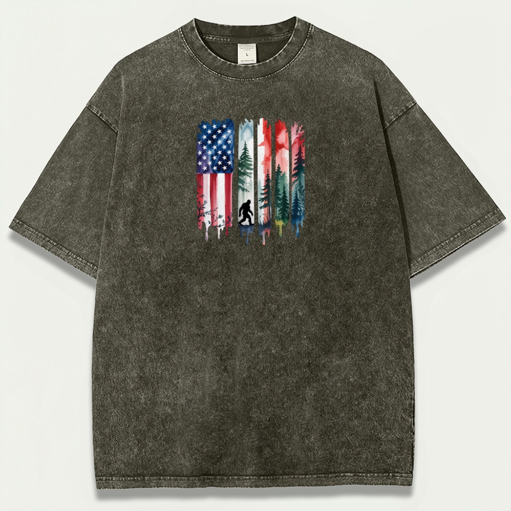 American Flag Bigfoot Vintage Organic Cotton Trail Tee-HikeVista