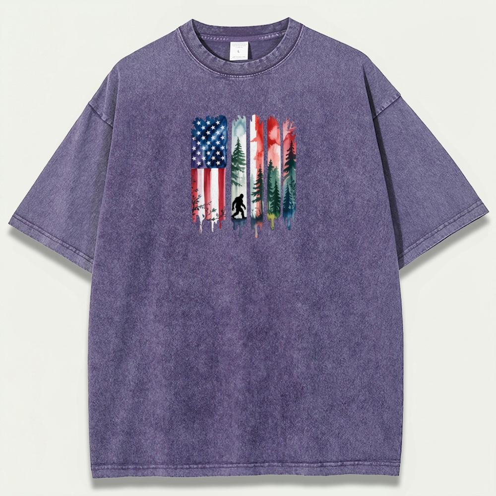American Flag Bigfoot Vintage Organic Cotton Trail Tee-HikeVista