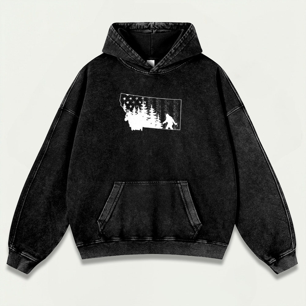 American Flag Bigfoot Vintage Premium Heavyweight Trail Hoodie-HikeVista