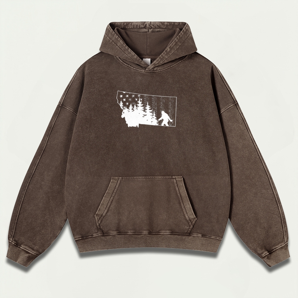 American Flag Bigfoot Vintage Premium Heavyweight Trail Hoodie-HikeVista