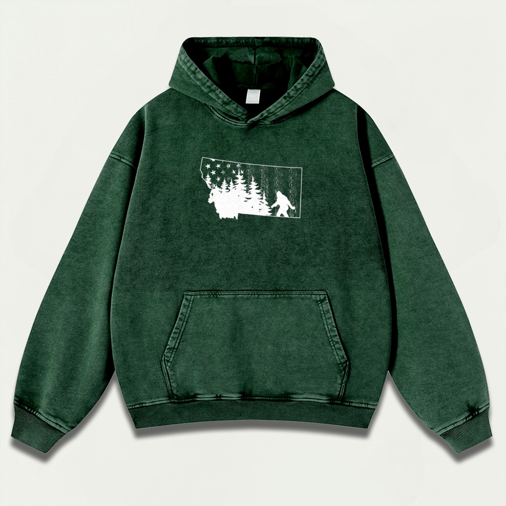 American Flag Bigfoot Vintage Premium Heavyweight Trail Hoodie-HikeVista
