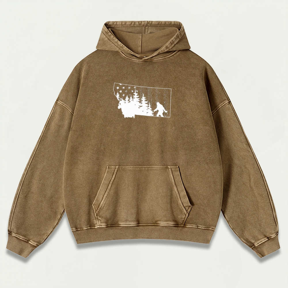 American Flag Bigfoot Vintage Premium Heavyweight Trail Hoodie-HikeVista