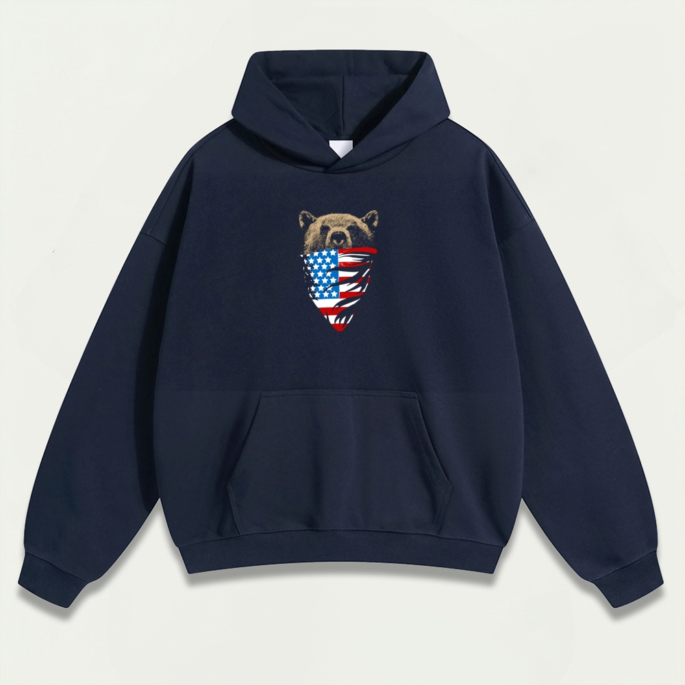 American Flag Bear Heavyweight Trail Hoodie-HikeVista