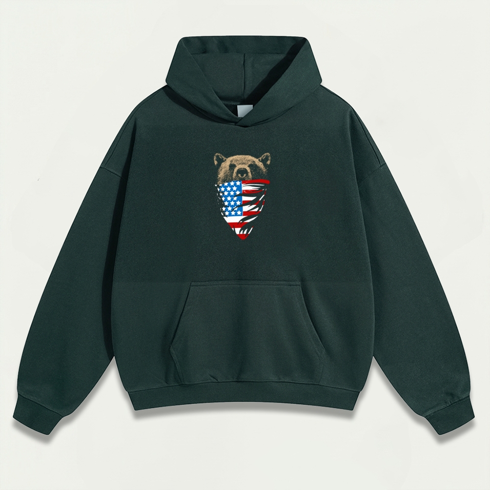 American Flag Bear Heavyweight Trail Hoodie-HikeVista