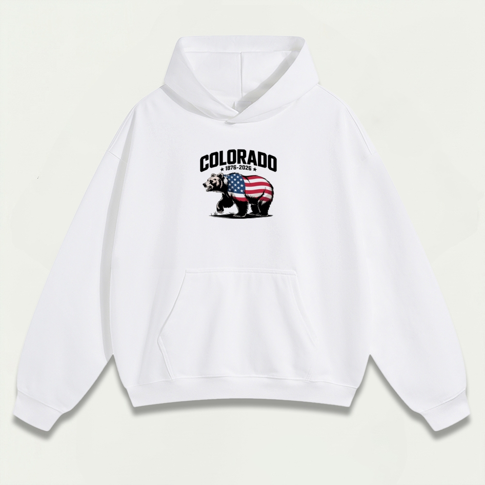 American Flag Bear Colorado Heavyweight Trail Hoodie-HikeVista