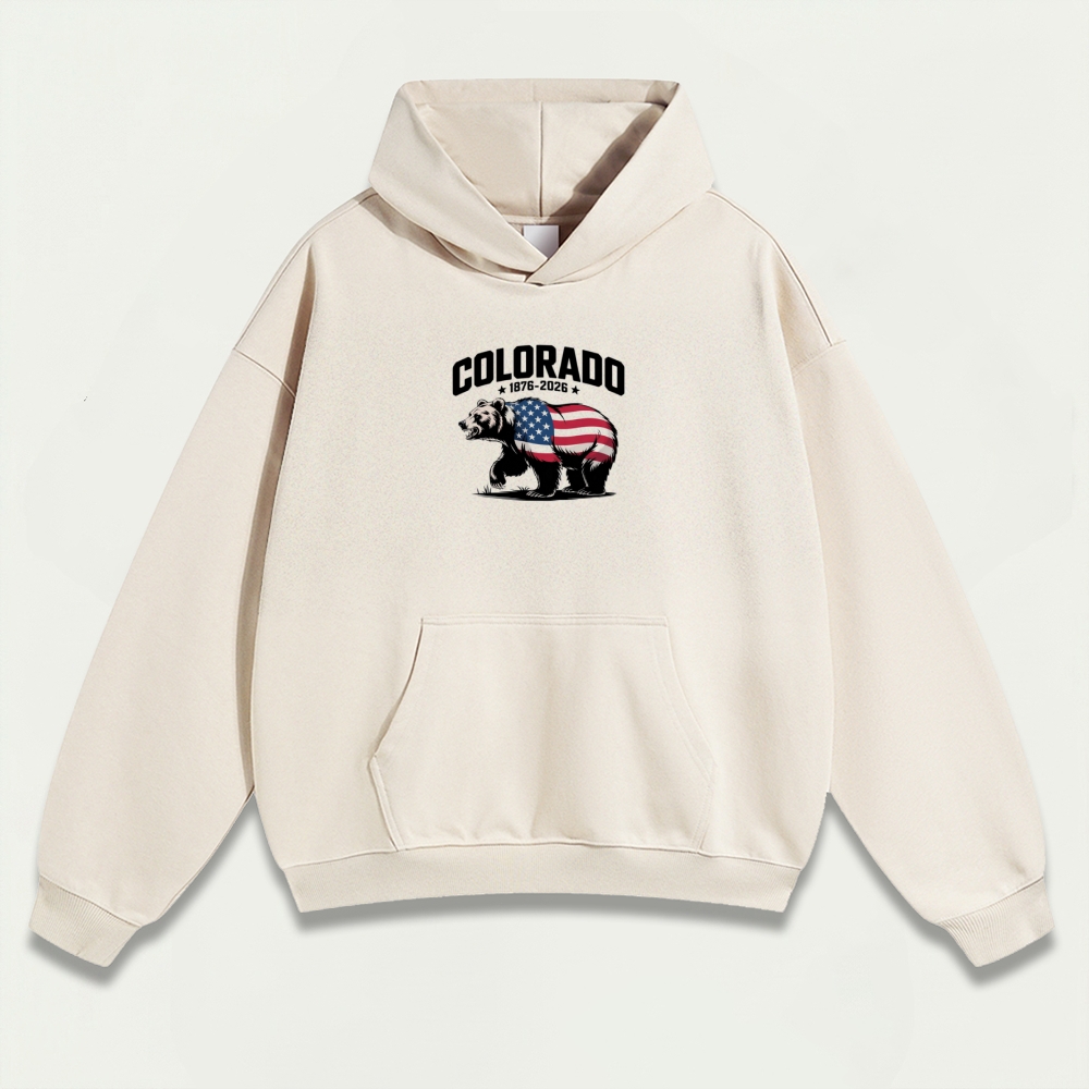 American Flag Bear Colorado Heavyweight Trail Hoodie-HikeVista
