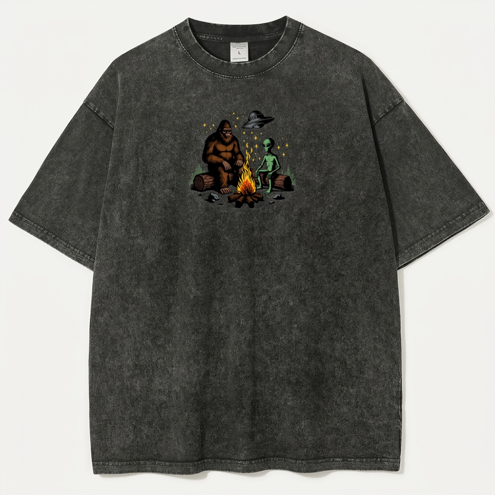 Alien Bigfoot Campfire Vintage Organic Cotton Trail Tee