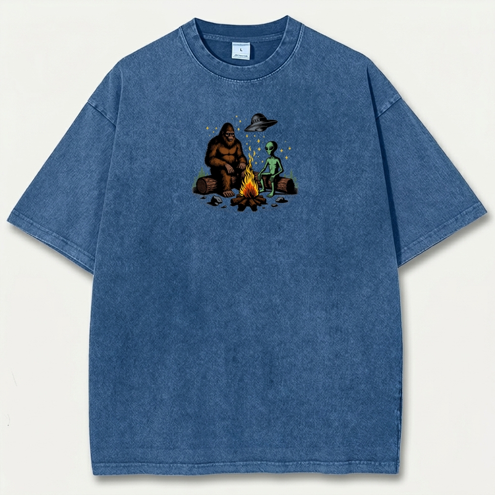 Alien Bigfoot Campfire Vintage Organic Cotton Trail Tee