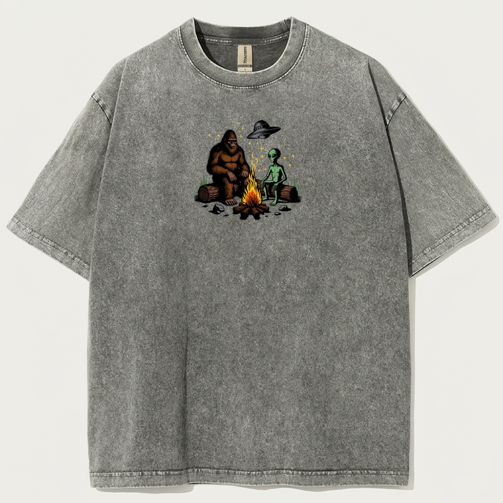 Alien Bigfoot Campfire Vintage Organic Cotton Trail Tee