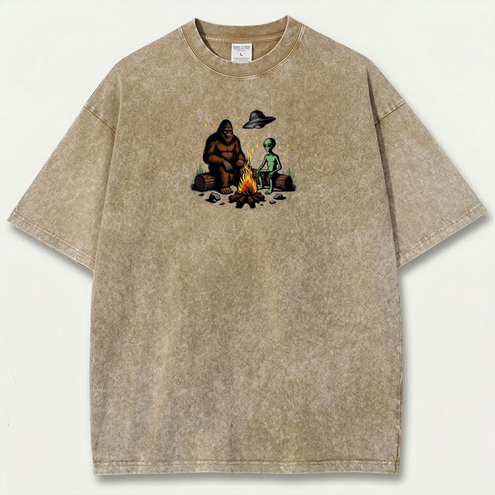 Alien Bigfoot Campfire Vintage Organic Cotton Trail Tee