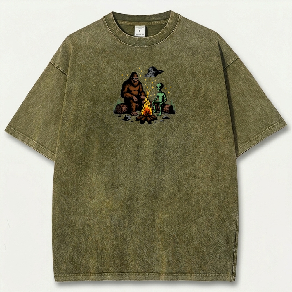 Alien Bigfoot Campfire Vintage Organic Cotton Trail Tee