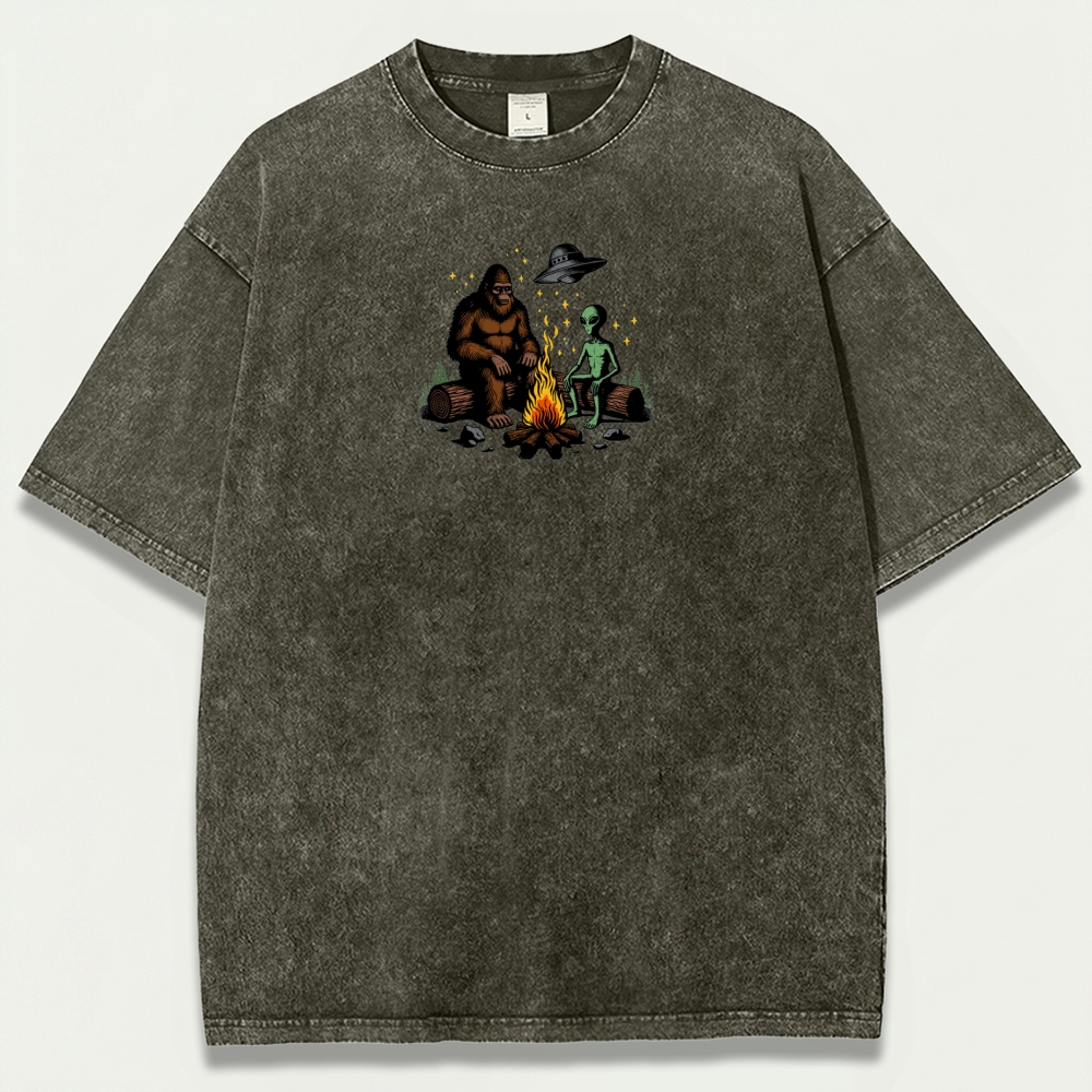 Alien Bigfoot Campfire Vintage Organic Cotton Trail Tee