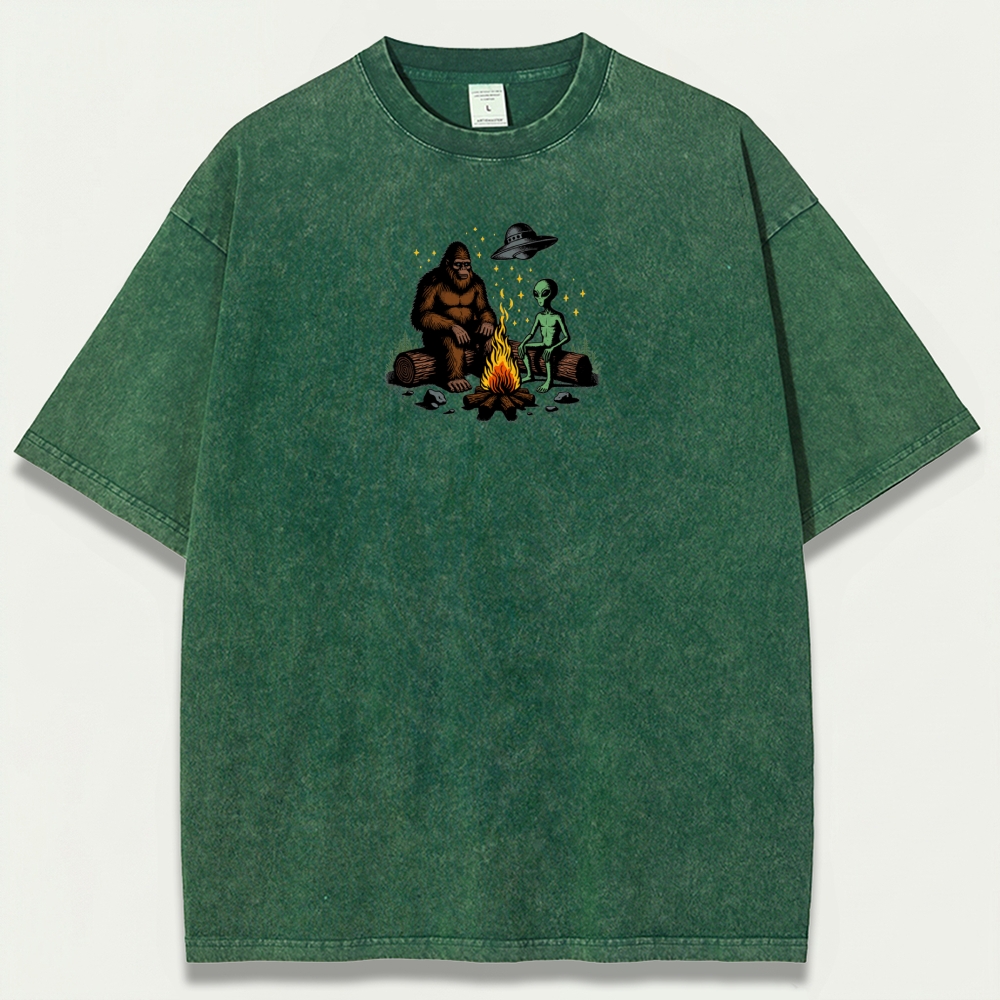 Alien Bigfoot Campfire Vintage Organic Cotton Trail Tee