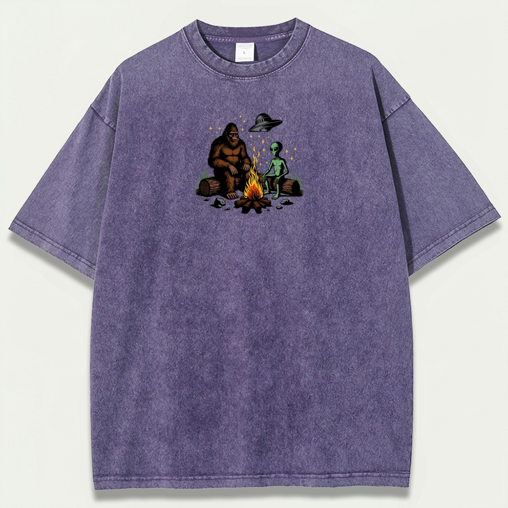 Alien Bigfoot Campfire Vintage Organic Cotton Trail Tee