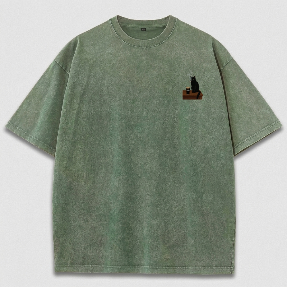 Cat Smoking Beer Vintage Organic Cotton Trail Tee