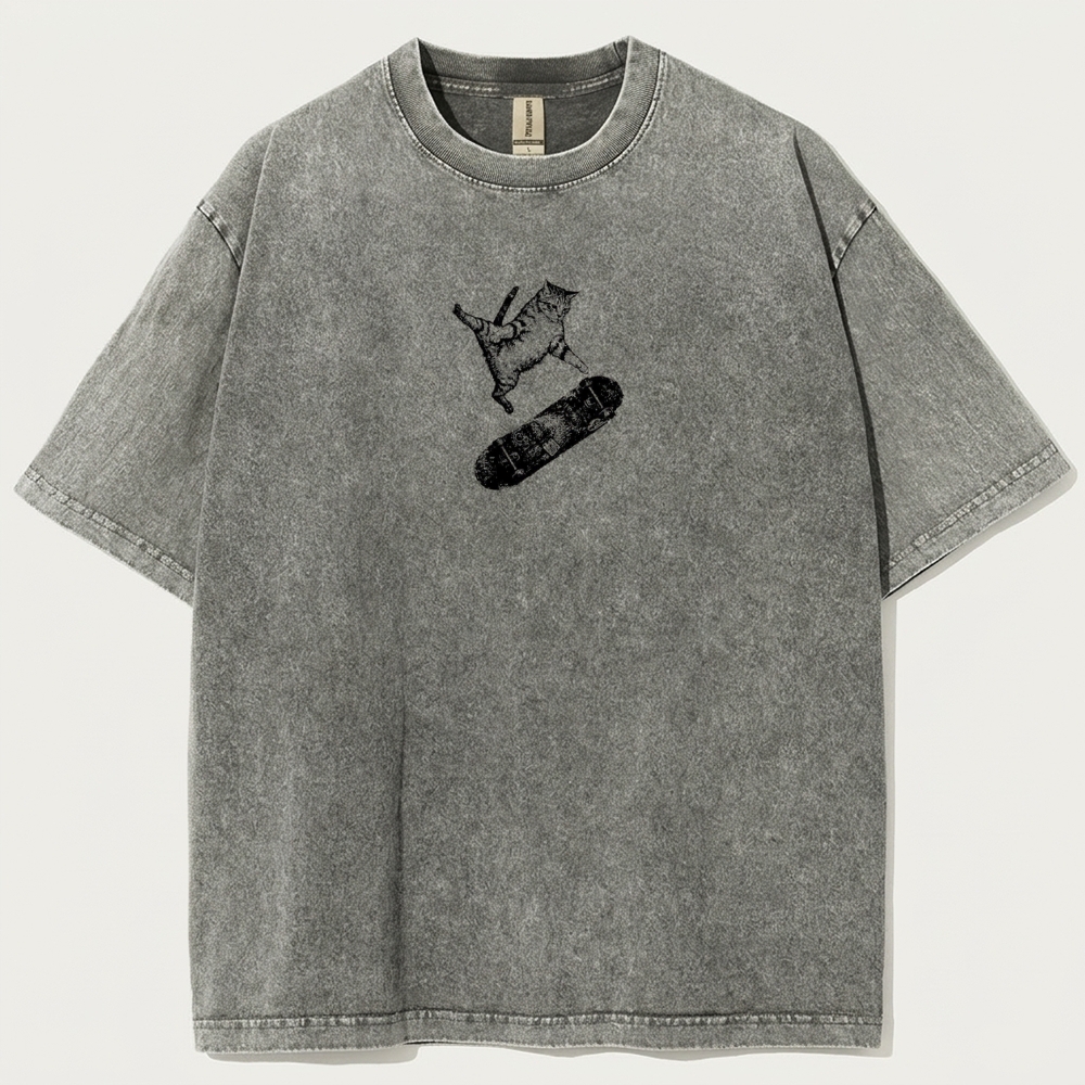 Cat Skateboard Vintage Organic Cotton Trail Tee