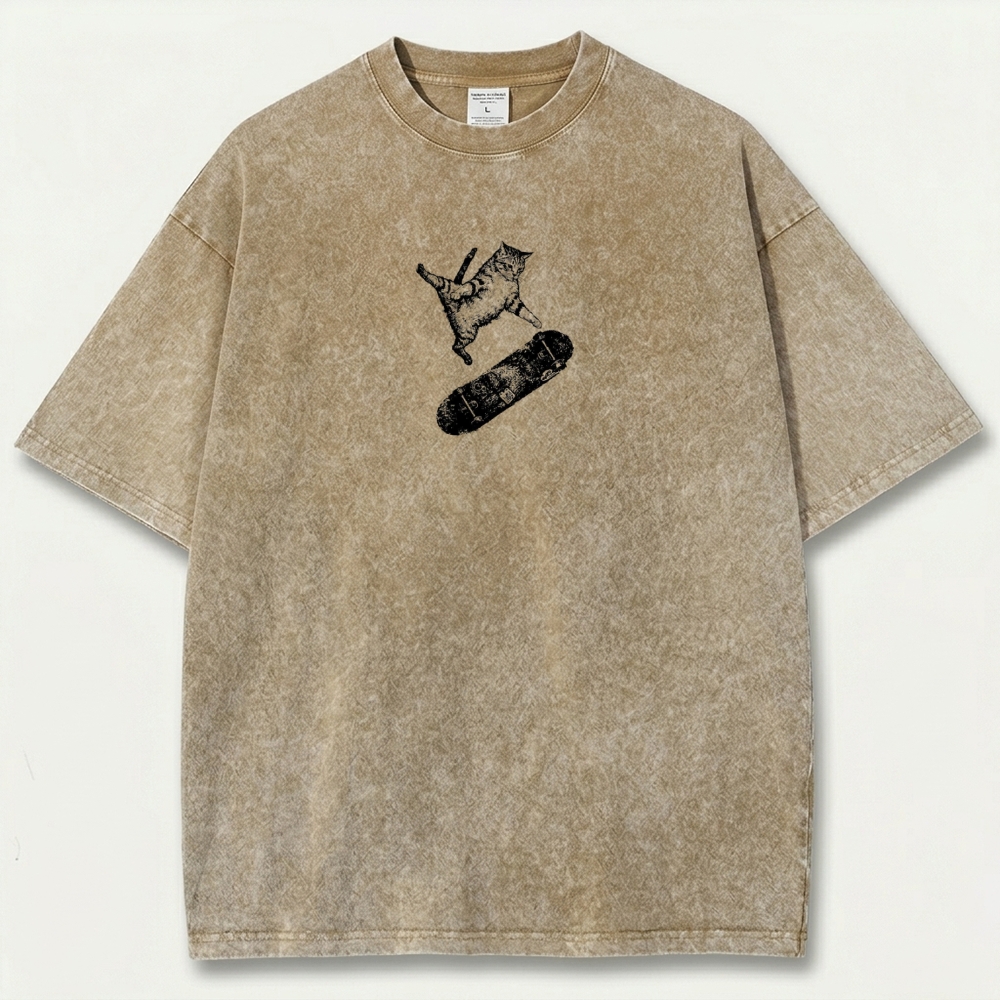 Cat Skateboard Vintage Organic Cotton Trail Tee