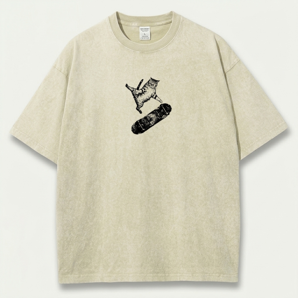 Cat Skateboard Vintage Organic Cotton Trail Tee