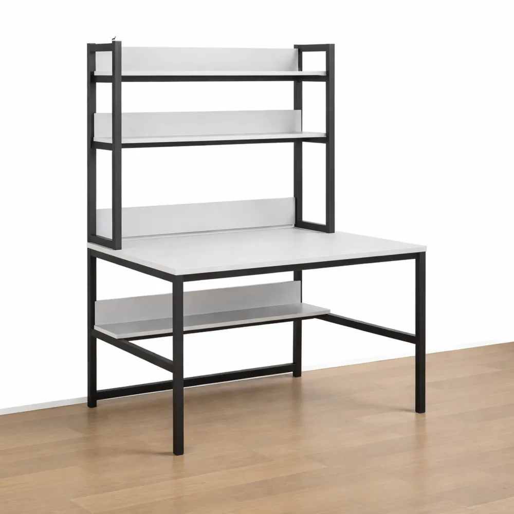 Bureau Blanc avec Étagères et Rangement, 120 cm, Table de Travail Gain de Place pour Chambre