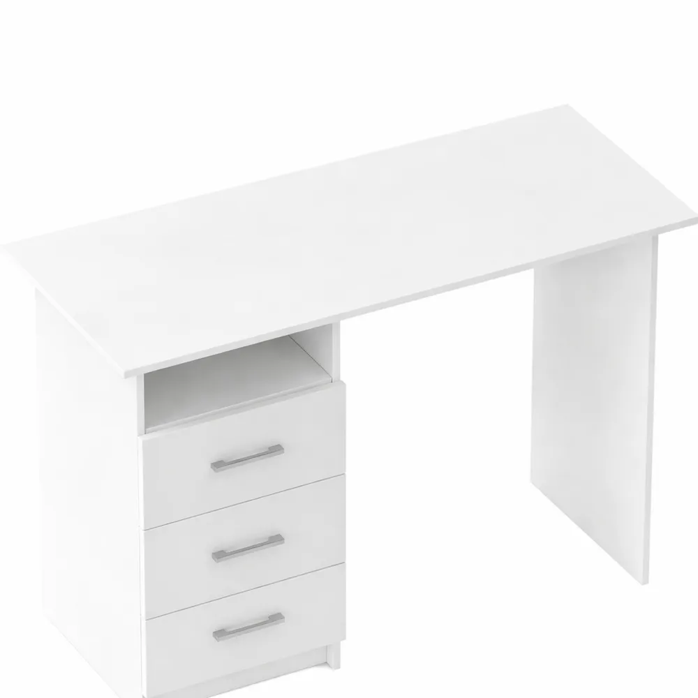 Table de travail moderne avec tiroirs et étagère, 100 x 40 x 75 cm, blanc