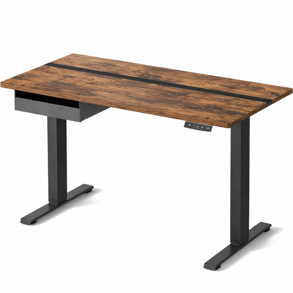 Bureau réglable en hauteur avec fonction mémoire, surface 60 x 120 cm, marron rustique et noir