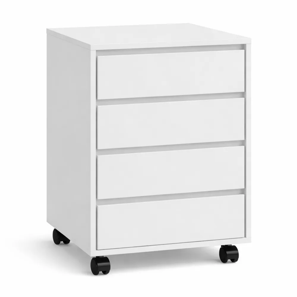 Meuble de rangement mobile avec 4 tiroirs en aspect bois blanc