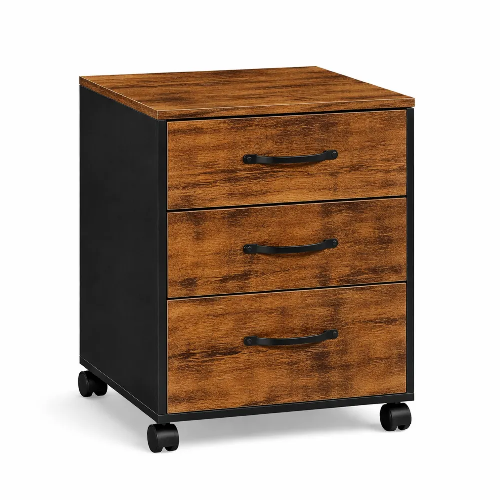 Caisson à roulettes 3 tiroirs, rangement industriel A4, marron et noir