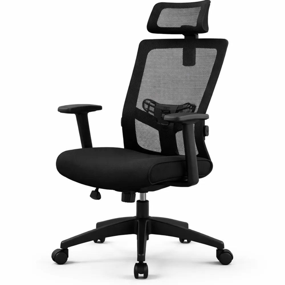 Chaise ergonomique pour bureau avec appui-tête et support lombaire ajustables