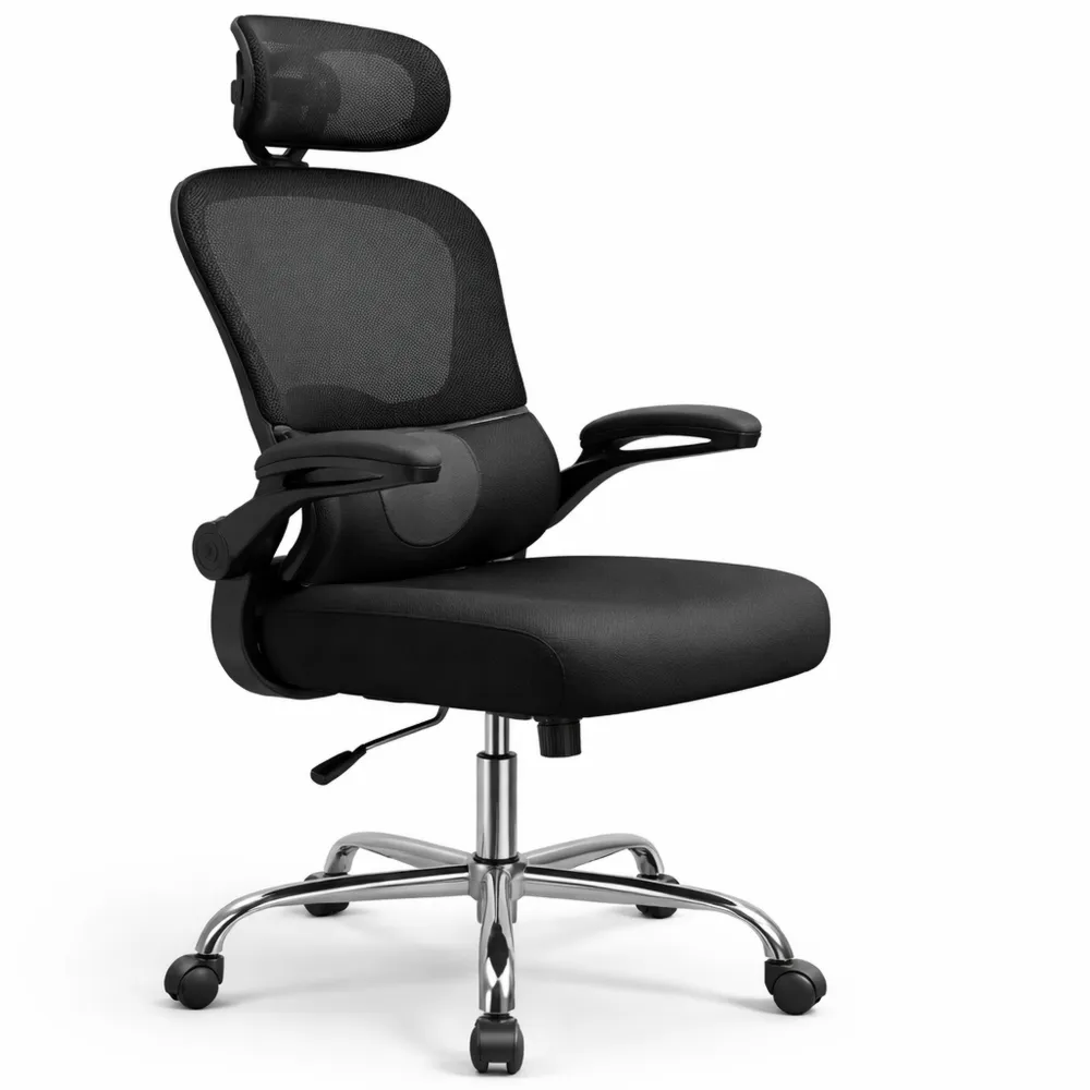 Chaise Ergonomique pour Bureau avec Soutien Lombaire, Appui-Tête 3D Réglable, Accoudoirs 90°