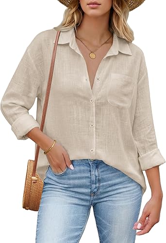 Womens Button Down Shirt Long Sleeve Blouse Business Work Tops Dressy Casual Floral Printed Outfits with Pocket