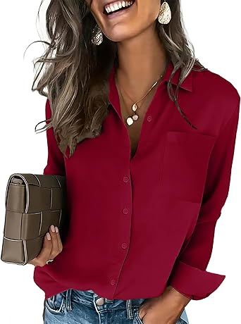 Womens Button Down Shirt Long Sleeve Blouse Business Work Tops Dressy Casual Floral Printed Outfits with Pocket