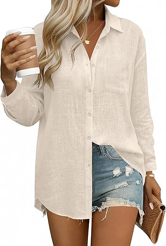 Womens Button Down Shirt Long Sleeve Blouse Business Work Tops Dressy Casual Floral Printed Outfits with Pocket