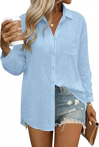 Womens Button Down Shirt Long Sleeve Blouse Business Work Tops Dressy Casual Floral Printed Outfits with Pocket