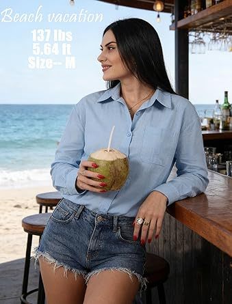 Womens Button Down Shirt Long Sleeve Blouse Business Work Tops Dressy Casual Floral Printed Outfits with Pocket