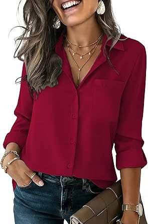 Womens Button Down Shirt Long Sleeve Blouse Business Work Tops Dressy Casual Floral Printed Outfits with Pocket
