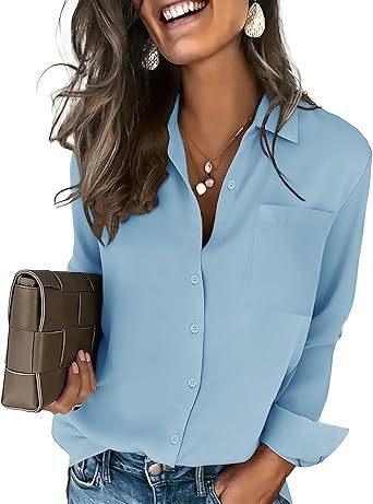 Womens Button Down Shirt Long Sleeve Blouse Business Work Tops Dressy Casual Floral Printed Outfits with Pocket