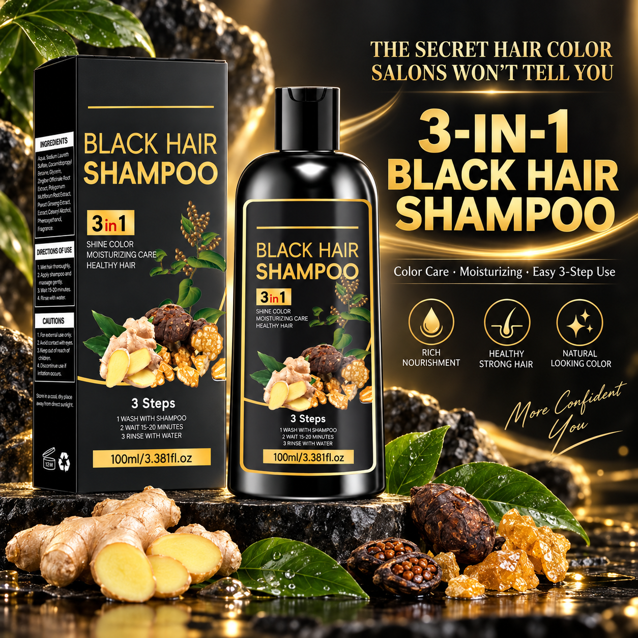 Hair color shampoo with botanical inspired care