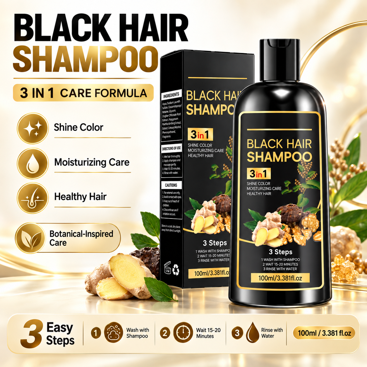 3-in-1 Black Hair Color Shampoo