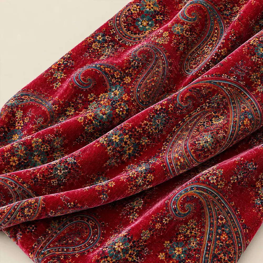 2026 Vintage Paisley Print Velvet Hoodie Top