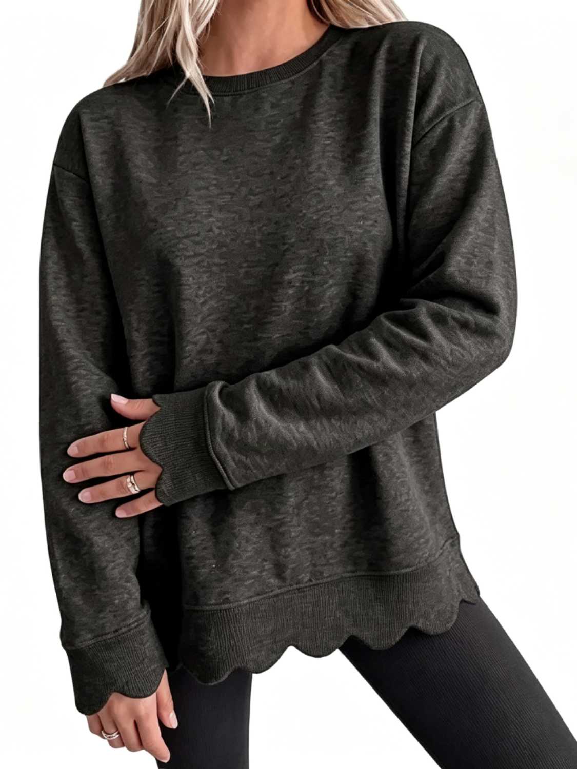 2026 🔥 Women's Crew Neck Wavy Scallop Oversized Sweatshirt BUY 2 FREE SHIPPING 🔥