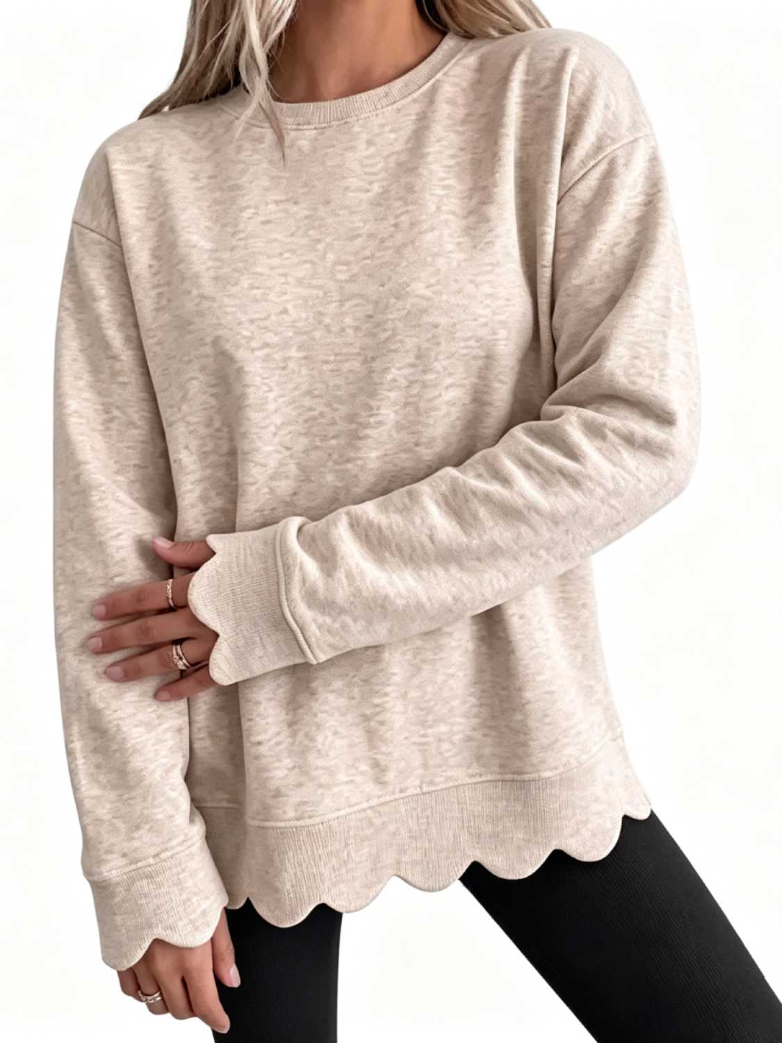 2026 🔥 Women's Crew Neck Wavy Scallop Oversized Sweatshirt BUY 2 FREE SHIPPING 🔥