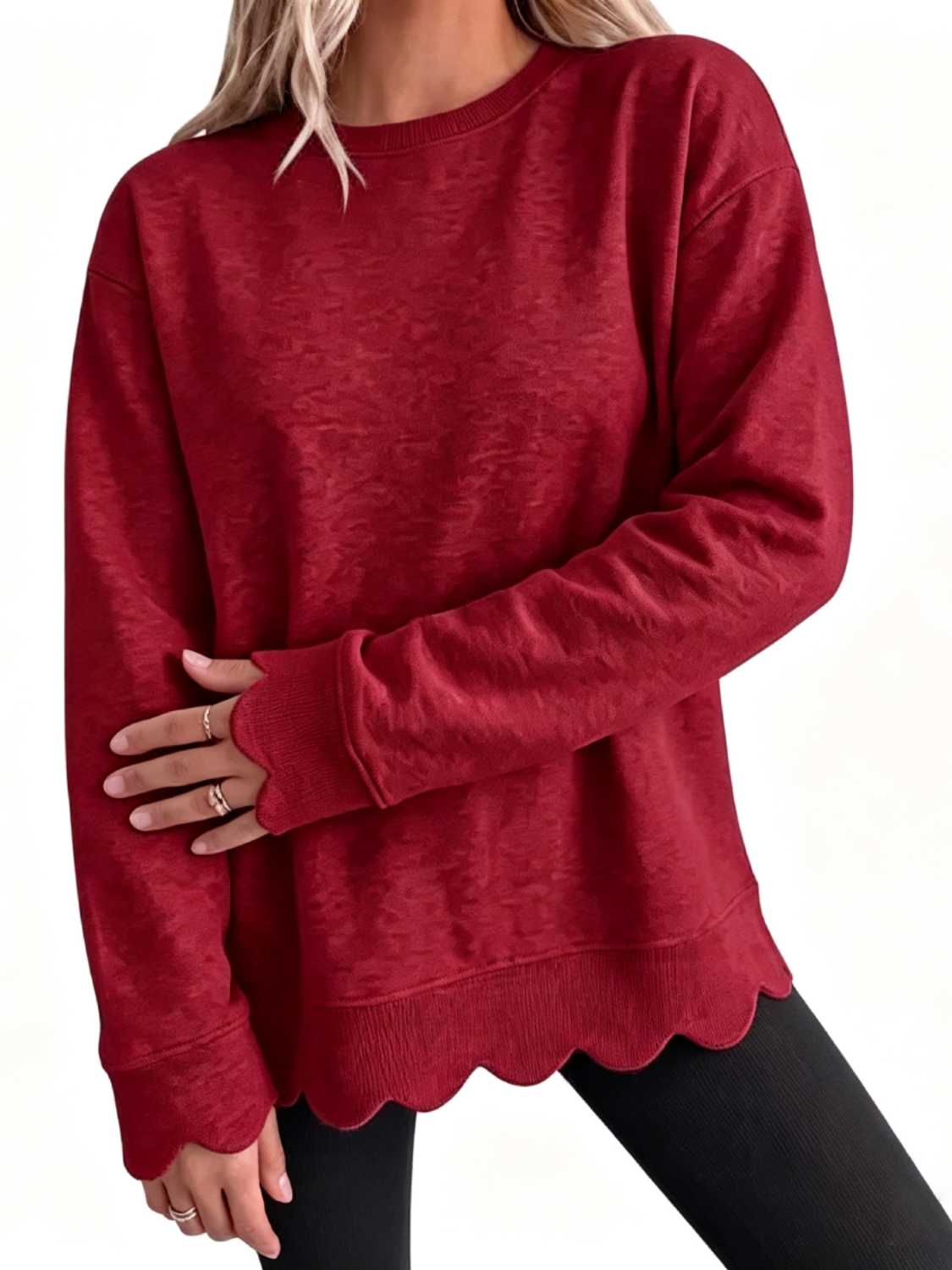 2026 🔥 Women's Crew Neck Wavy Scallop Oversized Sweatshirt BUY 2 FREE SHIPPING 🔥