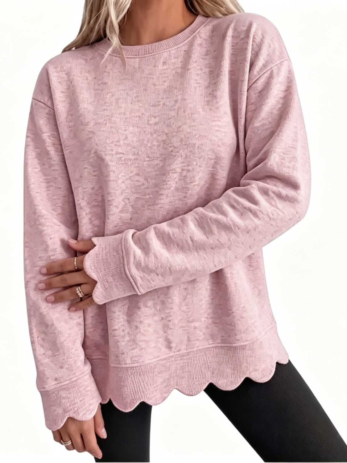 2026 🔥 Women's Crew Neck Wavy Scallop Oversized Sweatshirt BUY 2 FREE SHIPPING 🔥