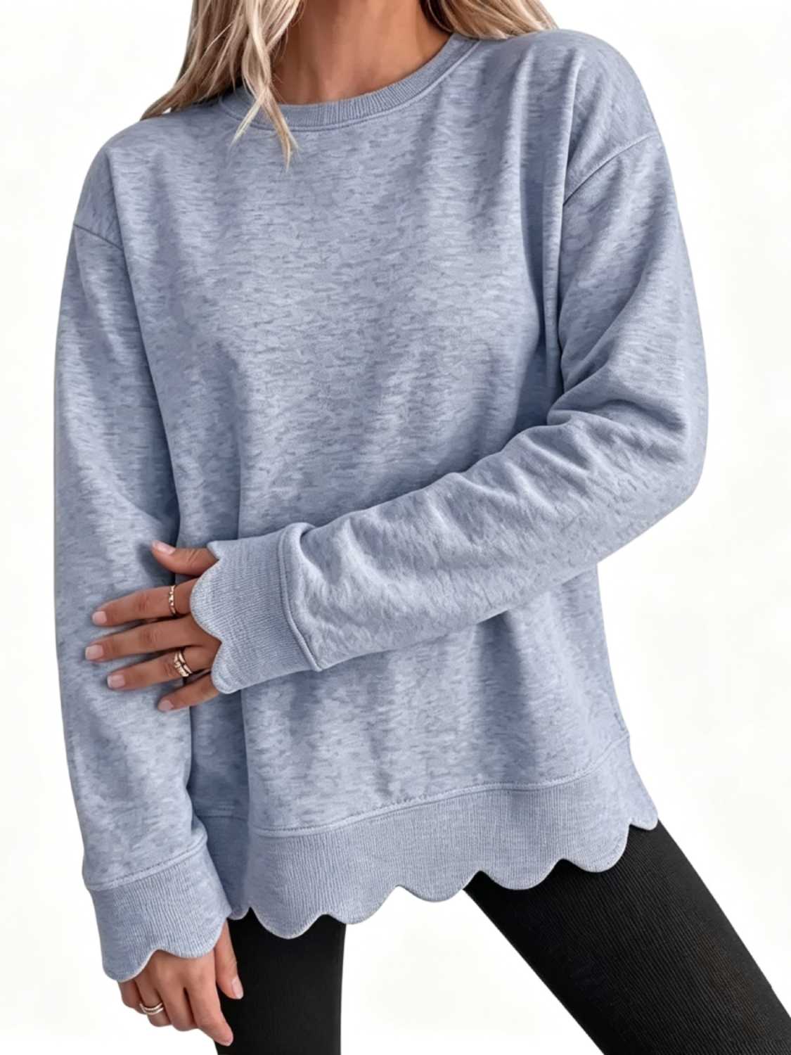 2026 🔥 Women's Crew Neck Wavy Scallop Oversized Sweatshirt BUY 2 FREE SHIPPING 🔥