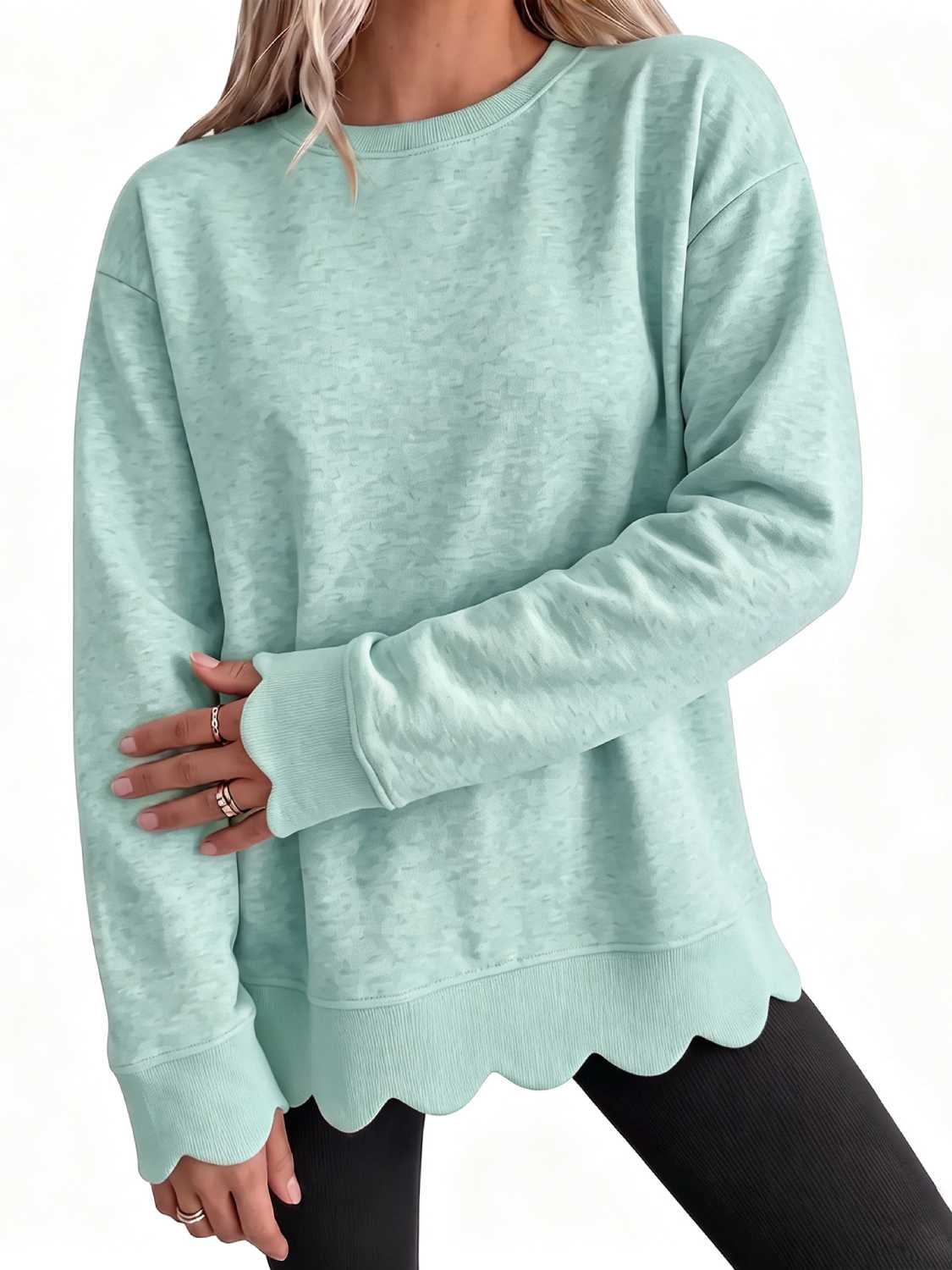 2026 🔥 Women's Crew Neck Wavy Scallop Oversized Sweatshirt BUY 2 FREE SHIPPING 🔥