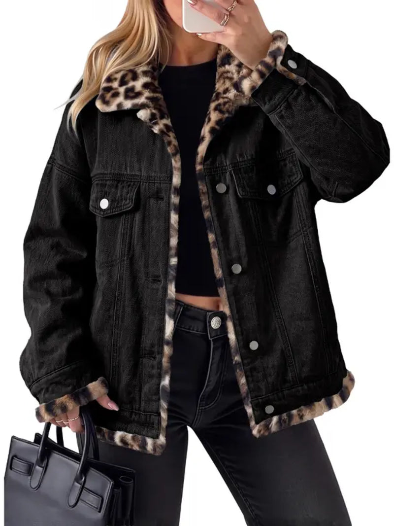 2026 Hot Women Reversible Leopard Lined Denim Jacket
