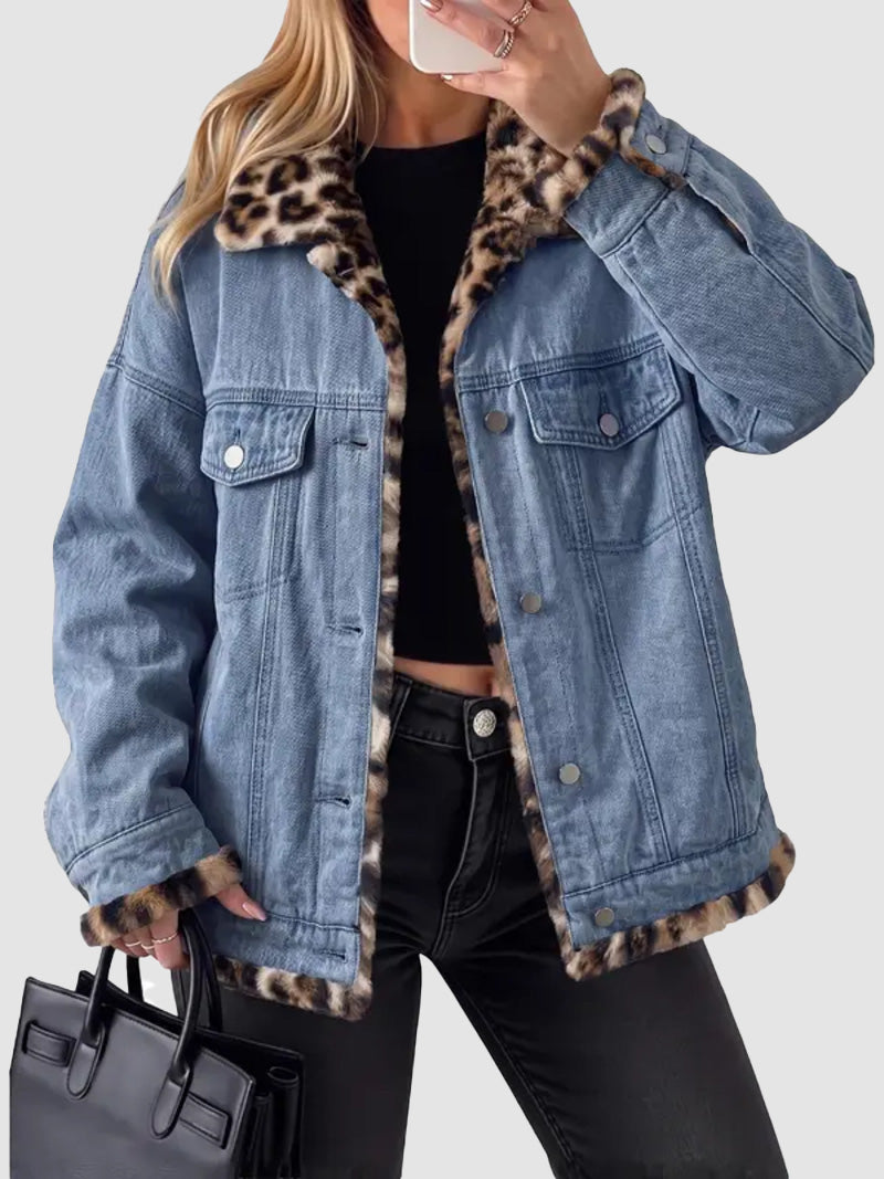 2026 Hot Women Reversible Leopard Lined Denim Jacket